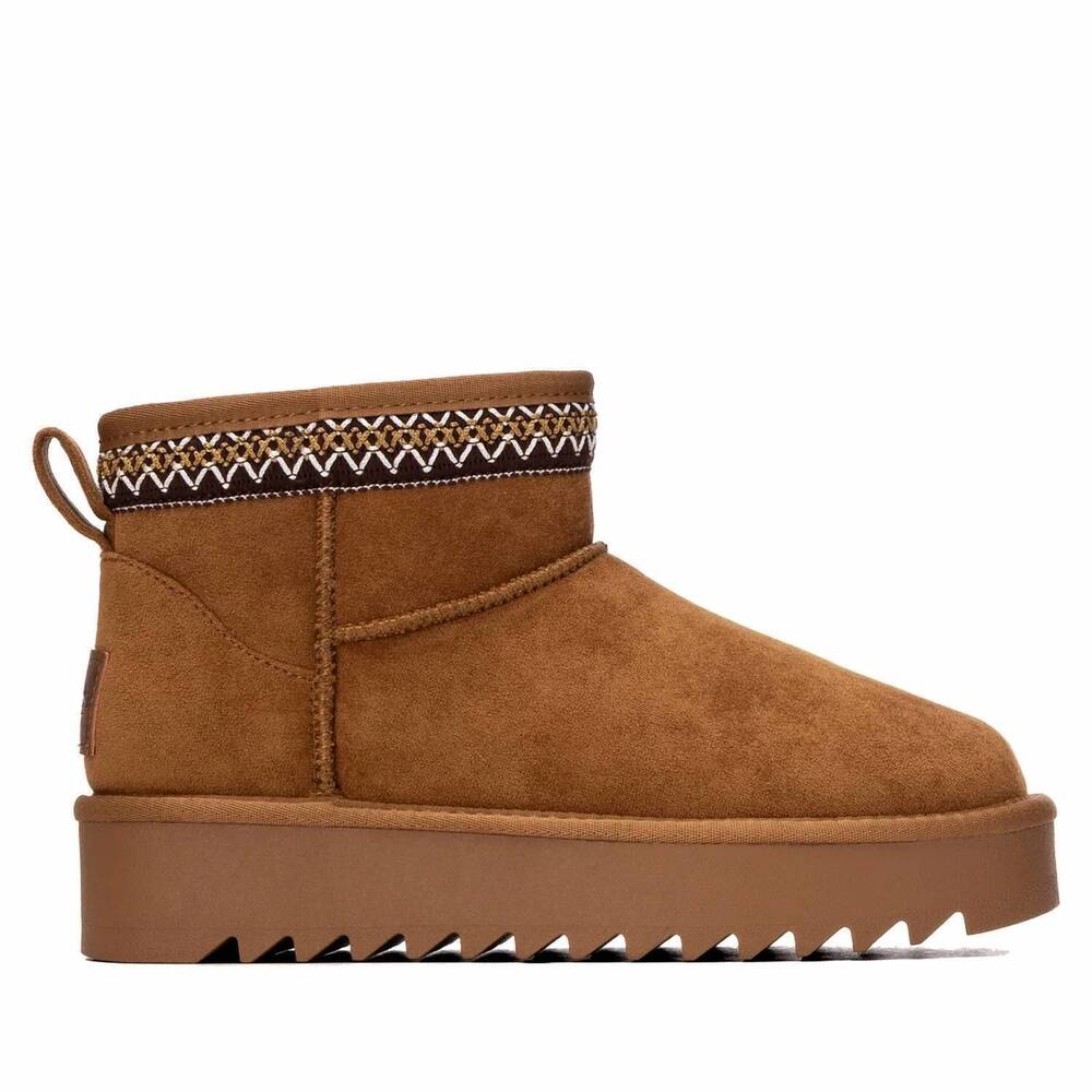 NEW REFRESH women's platform suede ankle booties in camel